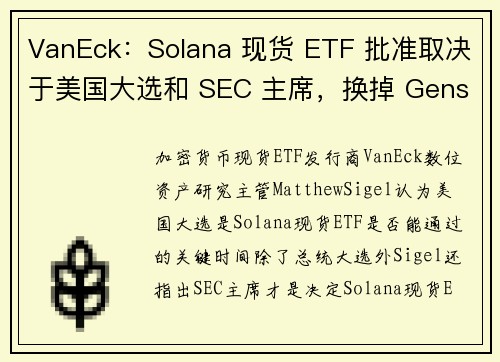 VanEck：Solana 现货 ETF 批准取决于美国大选和 SEC 主席，换掉 Gensler 